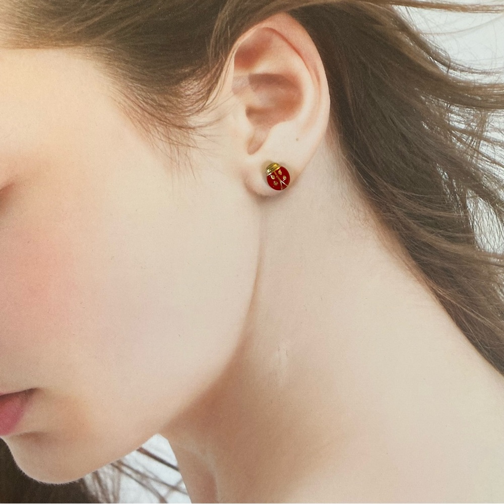 4/$15 Red Enameled Ladybug Earrings Studs - Picture 3 of 6